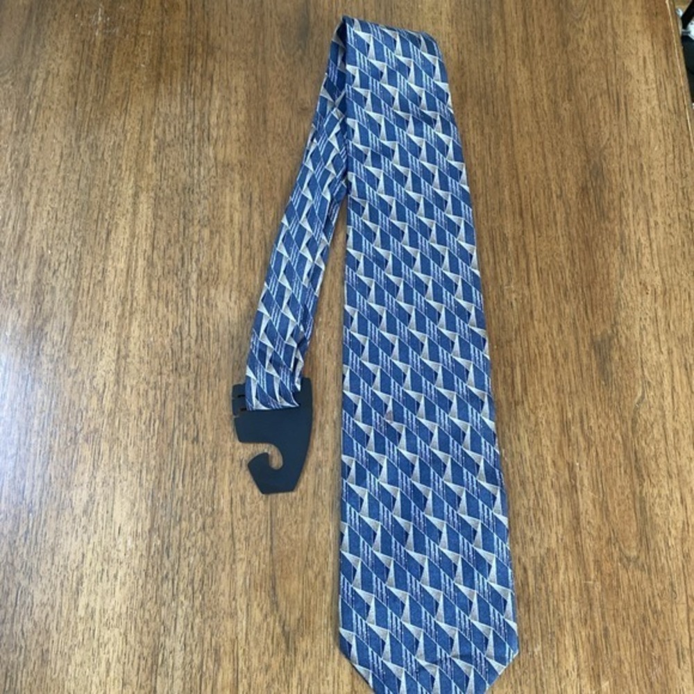 Bruno Piattelli Men's Silk Tie Blue/Tan Print Geometric 46